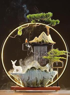 流水开式假山加湿器LXQ新中喷泉雨幕雨财帘业招客厅办公室创意摆