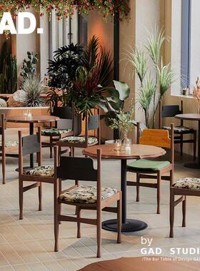 商用洽谈桌休息区木中古风餐47401厅店实藤编桌椅组合茶楼茶咖餐