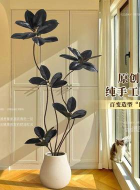 绿植黑IDS盆金橡皮树室内物客厅大刚型栽轻奢仿生假树植摆件