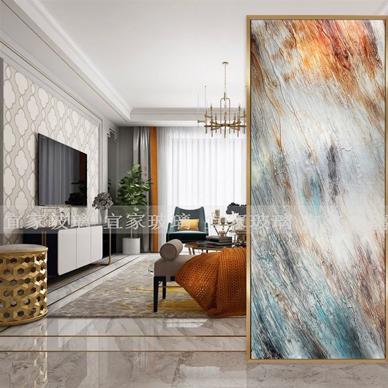 艺术玻璃轻奢玄关隔断屏风雕刻玻璃卫生间平开门窄边移Z门现代抽