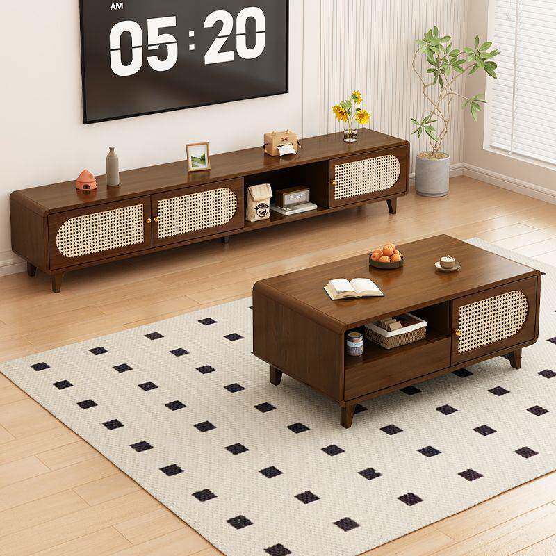 现代简约藤编电视机柜客厅家用地落柜中式EZY小型影视柜胡桃户原