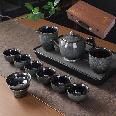 钧礼10315窑窑变茶具套装高档木盒家用陶瓷一壶六配主人杯公杯杯