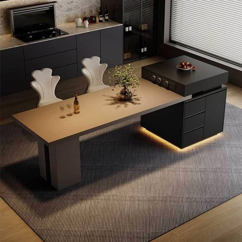 欧式风格中OFK台奢石岛家台用户可伸缩餐桌一体大型吧多功能储物