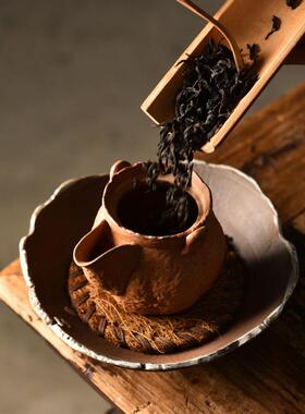 原矿手抓创BCS意佛古手茶壶老炭泥粗陶茶具复泡单壶手工壶捏制壶