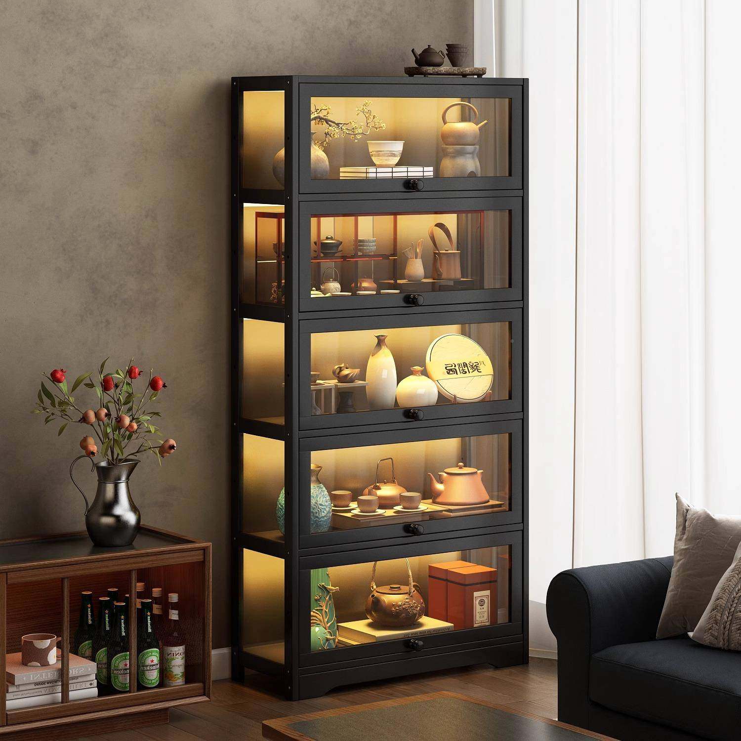 茶柜古置物架非叶实木新式博中49930架茶架客厅高档防尘古董摆件