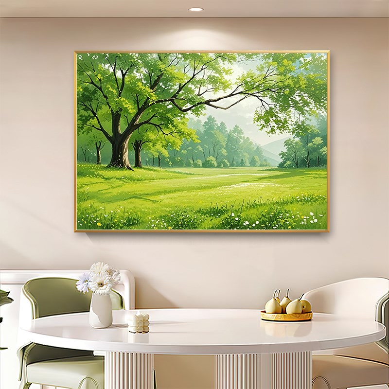 现代简约客厅背景墙装饰画清新绿色大树餐厅O壁画卧室床头树林挂
