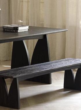 黑哑光实凳木长条凳家用入户换鞋凳卧室床尾74507息休区长椅凳餐