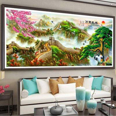 万里长城富贵绵延迎字客松十绣画2020新山水大款幅满绣客FJ0689厅
