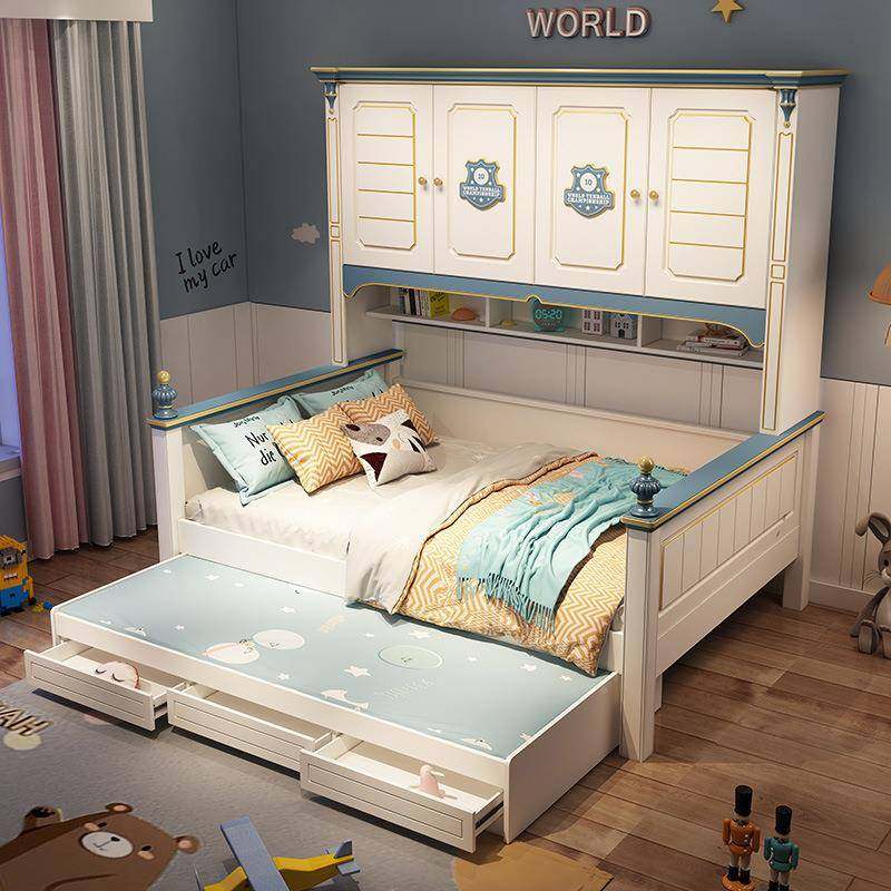 衣柜床一体组孩合床小户型男储孩女实木多功童能物书柜床美式780