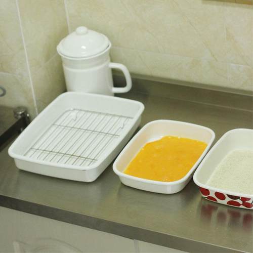 雨花石瓷日式加厚卷边IOK搪瓷收纳盘盘长搪方保鲜盒菜料理珐琅备