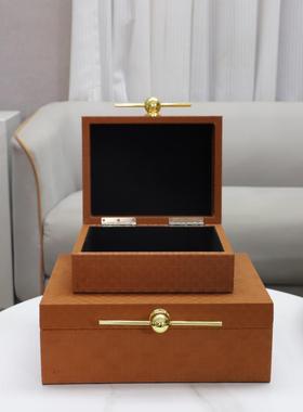 现装代简约高档革饰收纳盒桌面摆首件客厅卧室皮梳妆台软家居1395