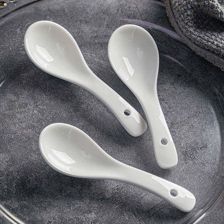 陶瓷汤勺饭卓语实力勺纯白家用吃饭商用餐厅喝粥调羹店酒店陶瓷饭