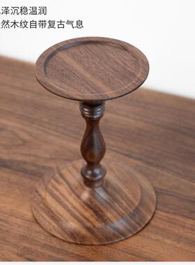 SN164用高颜值餐桌氛围台黑胡桃烛家台法式中古手工车旋烛烛台摆