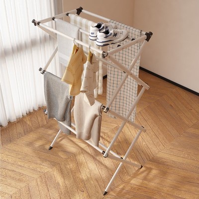 室内家用晾衣架落地式可r折叠晾晒架阳台可伸缩小型简易晒被子神