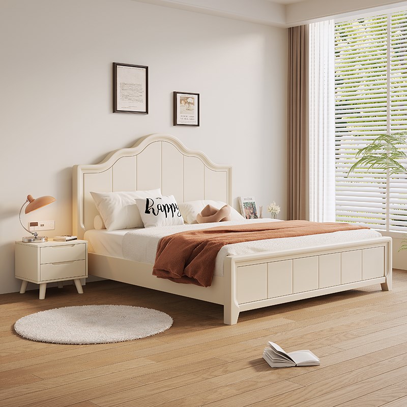 白色奶油风实木床1.8om美式双人床现代简约主卧室2米x2米2储物大
