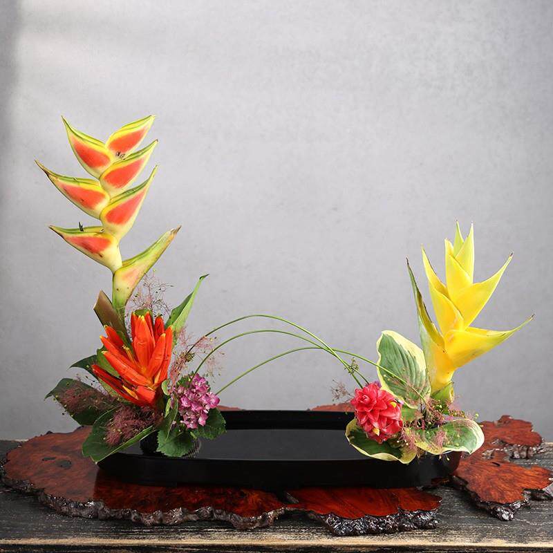 剑山插花花盆盆花器椭圆塑花胶大长盘皿日式塑料器小原流花艺型池