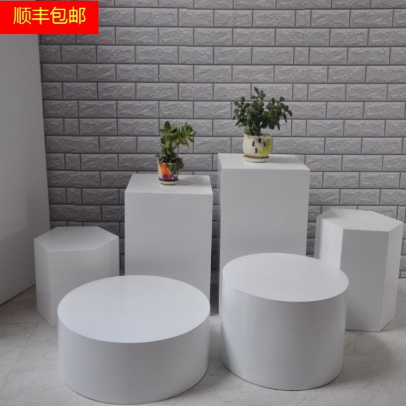 圆柱体展示台儿童拍照摄影道具白色木墩摆件底座圆形地Y台直播站