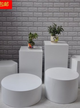 圆柱体展示台儿童拍照摄影道具白色木墩摆件底座圆形地Y台直播站