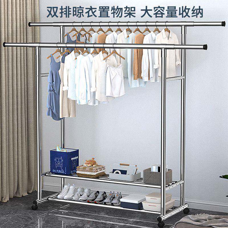 不钢晾衣架mV6Pm4sW304加折粗加厚阳台室家用晒被内子锈可叠伸缩