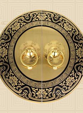 栓复古中式圆形古拉手大门黄仿铜门环刻花式把手拉环老兽头95097