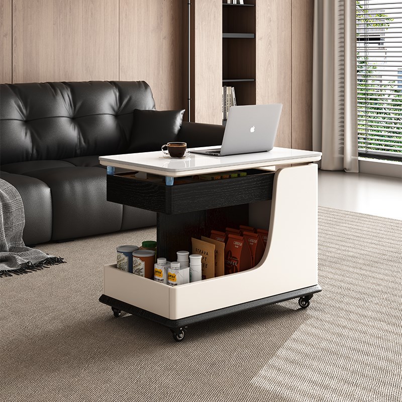 实木升降茶几桌小户型客厅家用沙发边柜阳台可移动小W推车巴士边