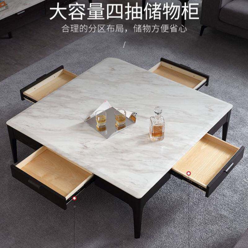 约现代大理石茶几电视柜组茶合设计客NRM厅办公实木正方形简储柜