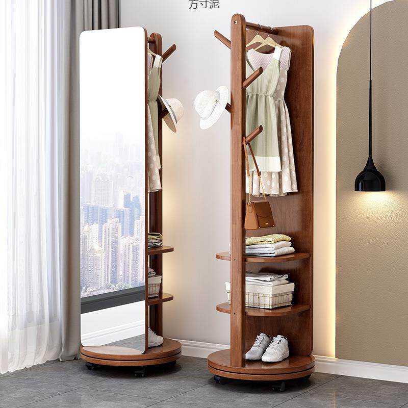 身镜落地镜家用穿衣镜卧室可挂旋转实木带衣OCS架一移体试动衣镜