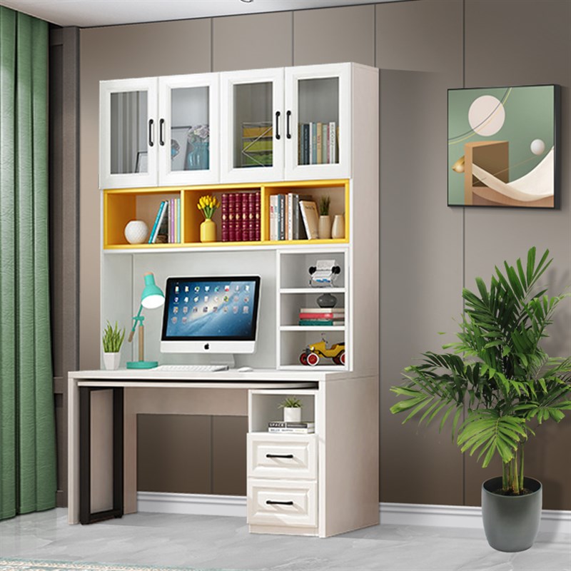 书桌书架一体桌学生大容量书柜组合实木板儿童学习书桌转角电脑桌