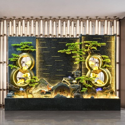 水幕墙流水屏风客厅假山喷泉酒店庭院循环水景观招财落地装饰摆件