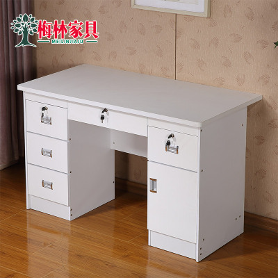 办公桌黑色写字台带锁1米2书桌简约现代带抽屉台式家用小型电脑桌