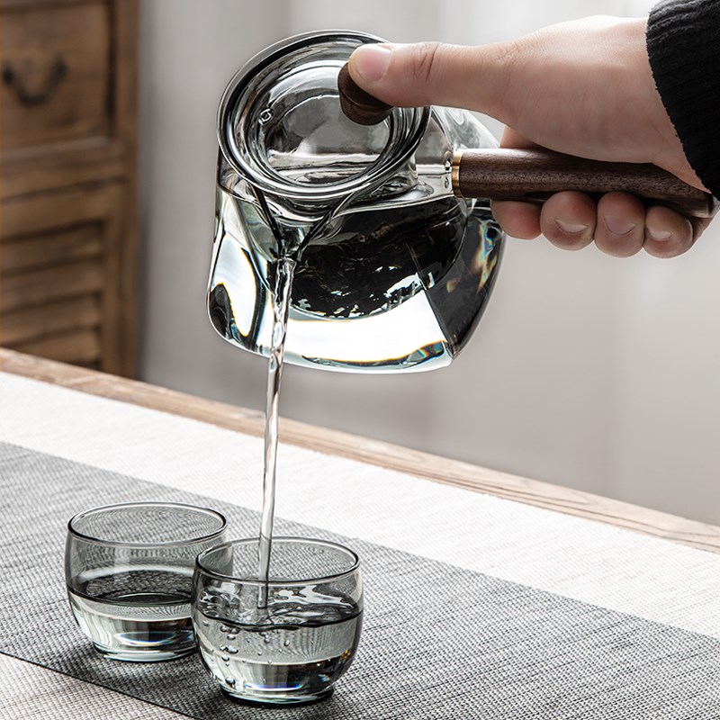 加厚耐热玻璃侧把壶木把泡茶壶带过滤内胆电陶炉煮茶器花茶冲泡壶