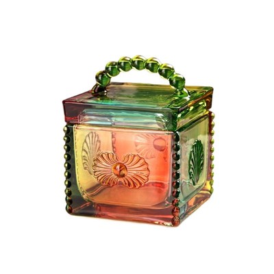 弗莱文茨四方红色喜庆水晶玻璃糖果罐干果罐家居摆件彩色储物罐