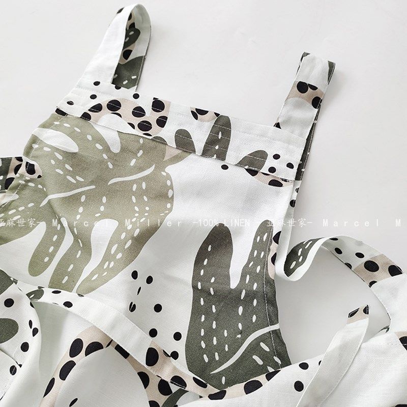 亚麻棉套头系带中长款围裙家庭商业两用围裙绘画园艺花店罩衣