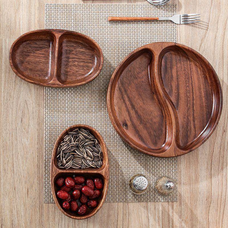 檀木家用乌约圆形果简客厅整盆木盘子中式实木水果碗厂家直供双格