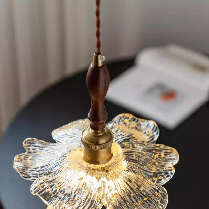 中古灯花瓣餐厅吊灯胡桃175木简约吧台三头长餐桌式过复古莲韵道