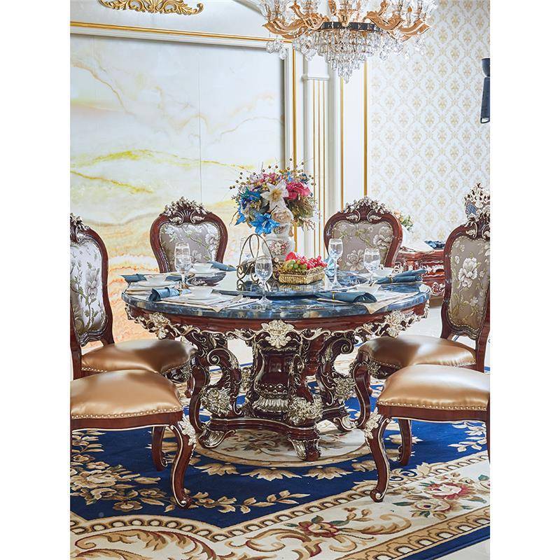 欧T222#式餐桌2石024新款轻华高端实木家用理法奢式复古桌椅组大