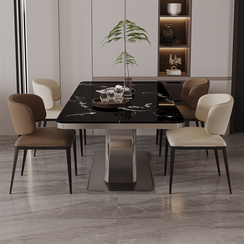 微晶石餐桌20i25新款家用高级感天然大理石意式轻奢简约餐桌椅组