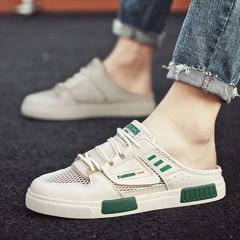 特大码男鞋45夏季网面透气一脚蹬懒人半拖46韩版百搭无后跟板鞋47