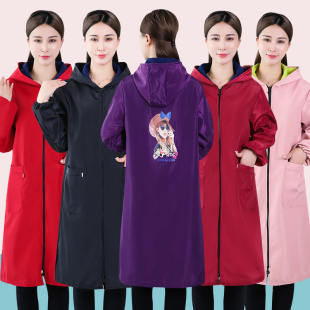 加长加绒加厚罩h衣女大人家用厨房做饭防水防油长袖 围裙搬运工作