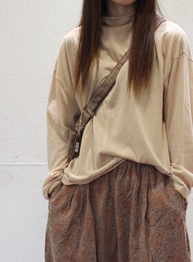 自留推荐 经典四色全亚麻打底衫 宽F松优雅半开领长袖女士T恤衫