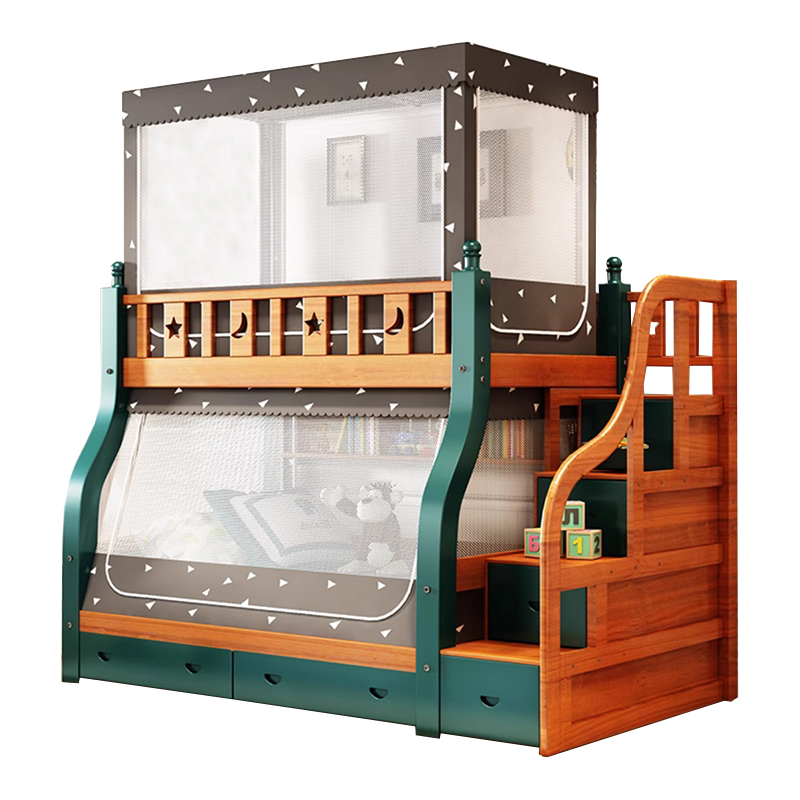 梯形伸缩子母床蚊帐床帘一体式下铺带书架1.5m双层上下床上铺1.1m