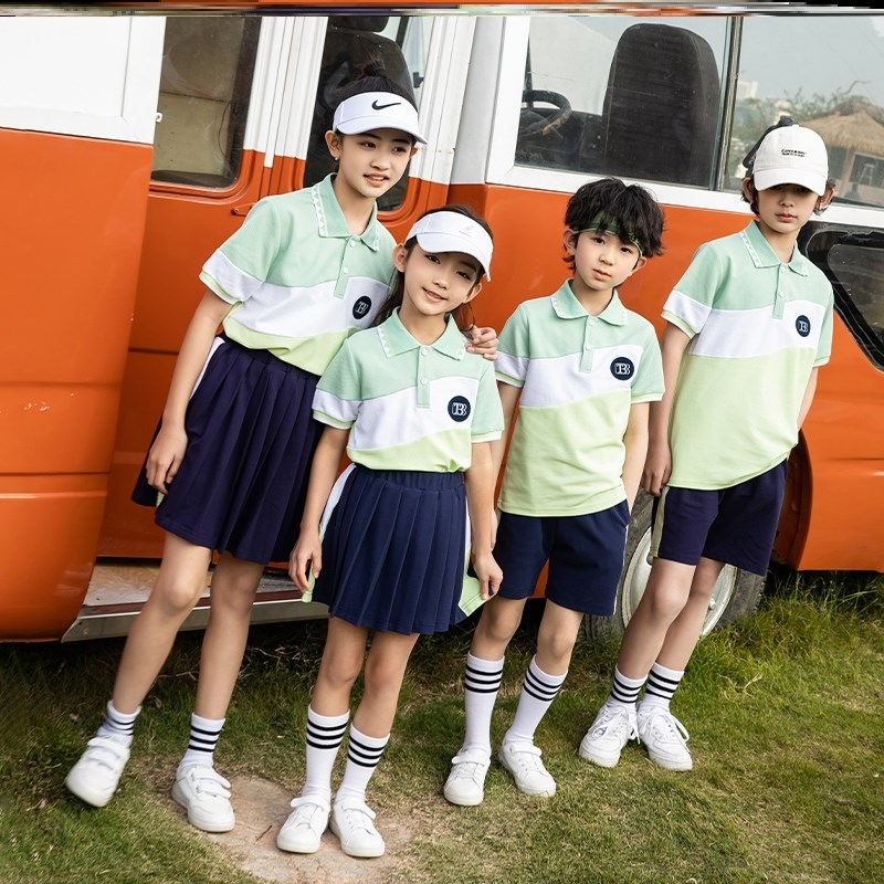 小学生班服合唱天蓝色三件套集体照小学生校服英伦风团体男女教师