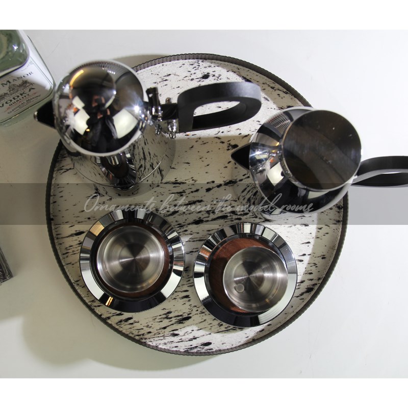 现代金属不锈钢咖啡壶厨房接待处样板房售楼部托盘组合装饰摆件