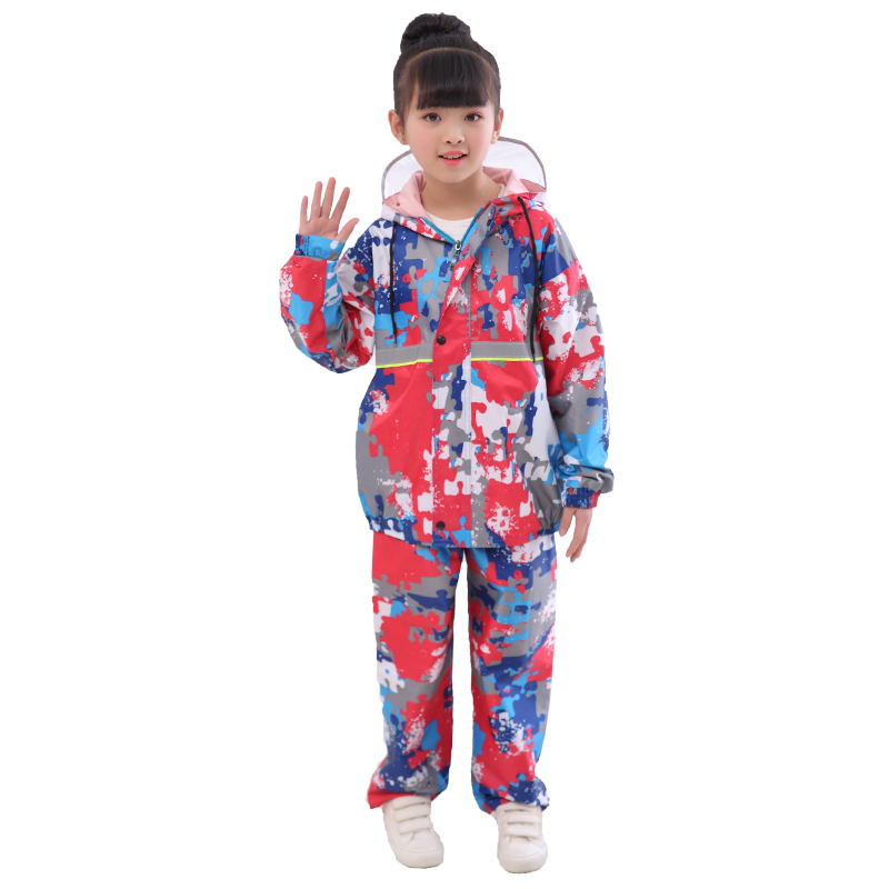 男女儿童迷彩分体雨衣雨裤套装幼儿园小学生加大骑行防水雨披徒步