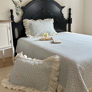 法式大花边全棉床盖四件套韩版碎花花边绗缝夹棉双人床单可机洗