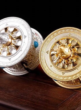 藏族转经简手摇金轮吊坠手持转金桶藏式金转筒旅拍摄道具底座摆件