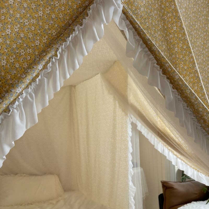 秋冬挡风双层蚊帐落地式三门开木纹支架加粗加厚防蚊防尘床幔家用