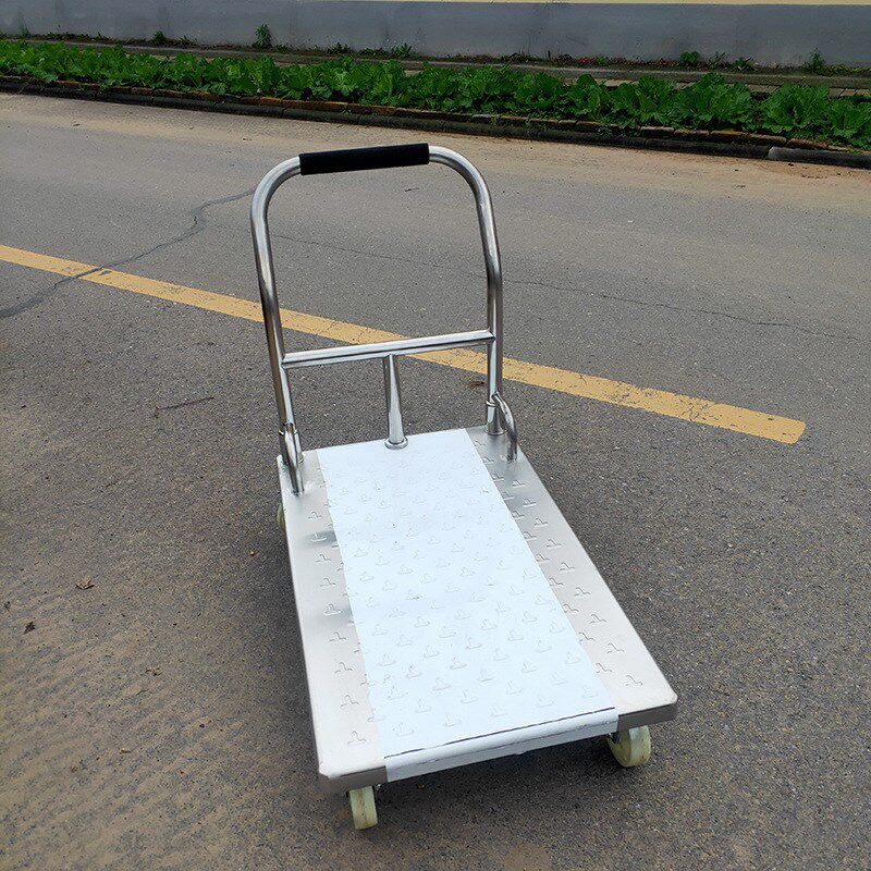 不锈钢手推车 平板车 搬运车 超市不锈钢货物拖车 小 中 大号