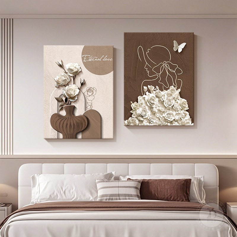 简约高级感主卧室床头装饰画抽象线条人物挂画浮雕立体感客厅壁画图片