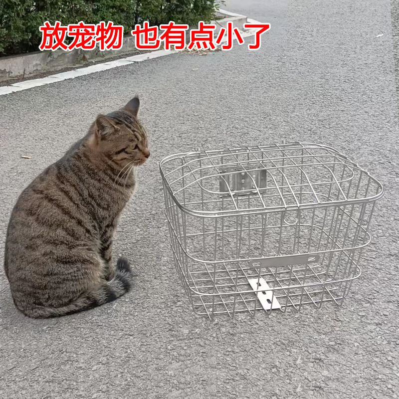 201不锈钢中小型车筐车篮子电动车自行车筐车篓带盖实心箩筐篓子